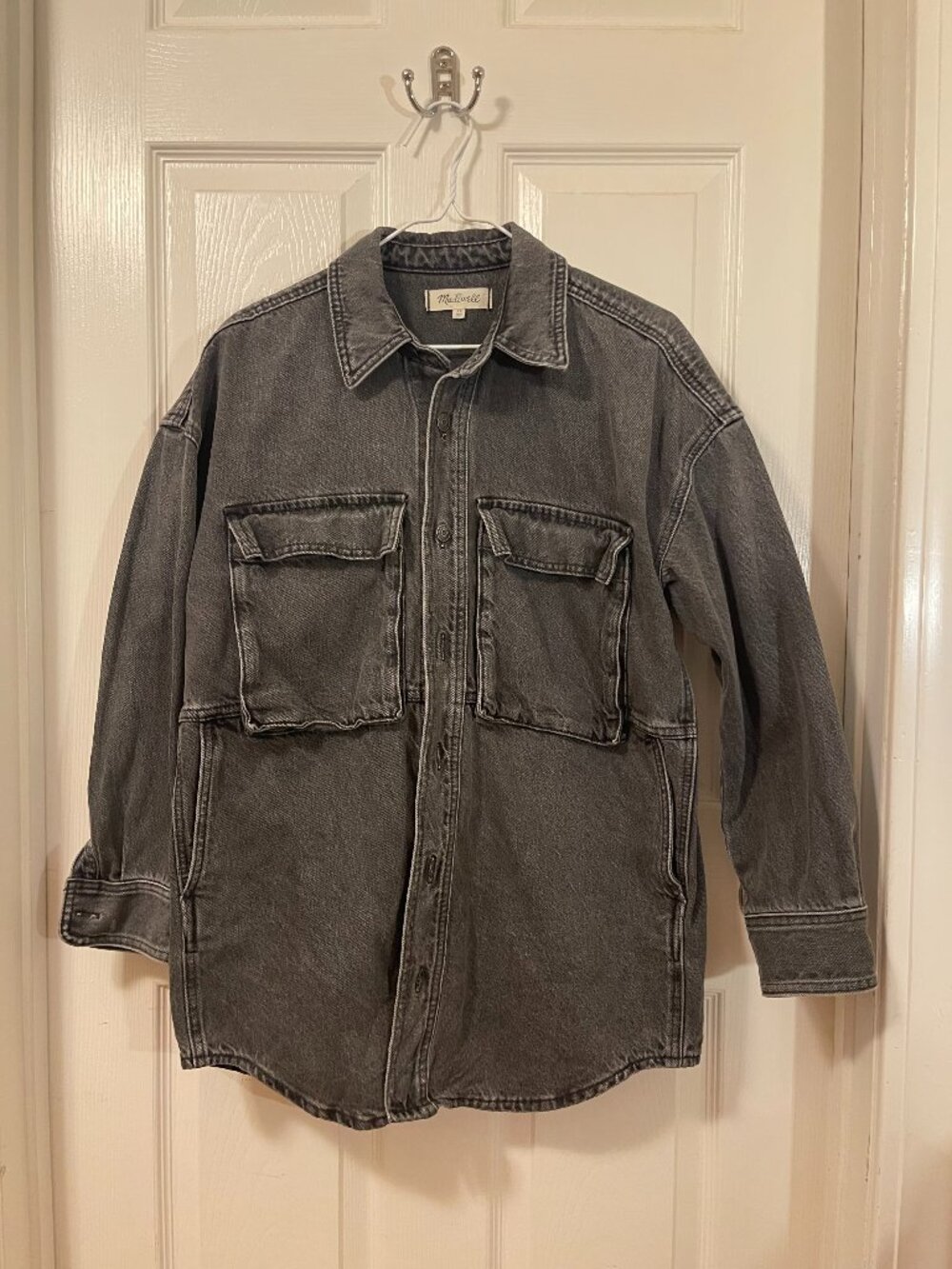 Madewell XS Denim Oversized Cargo Denim Shirt Jacket in Lunar Wash